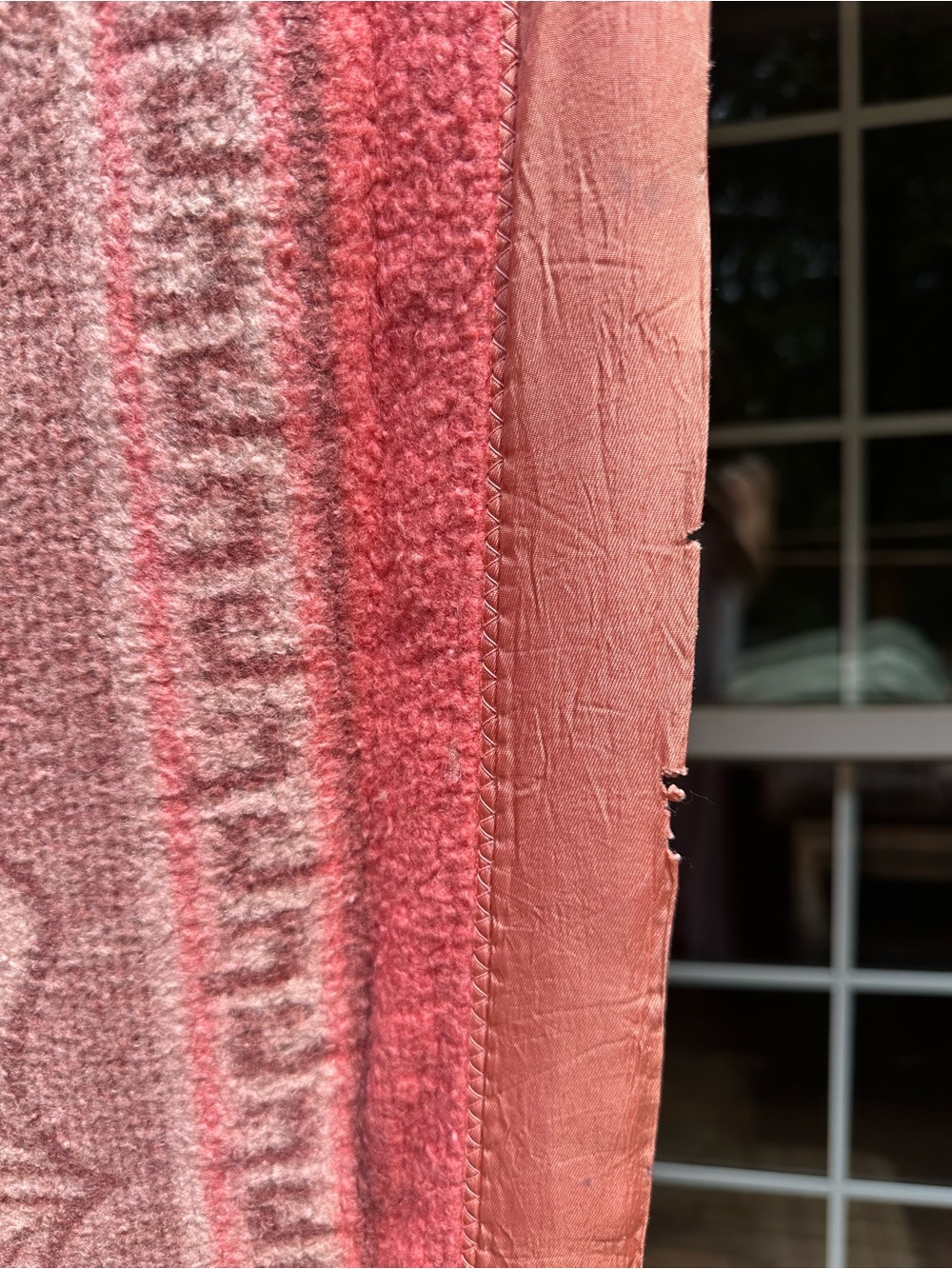 Vintage 50s 60s Pink Double Long Cotton Wool Camp Blanket Cabin Throw - Picture 9 of 14